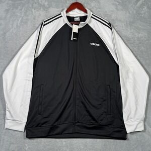 Adidas Track Jacket Mens 2XL Black White Essentials 3-Stripes Athletic FI8174